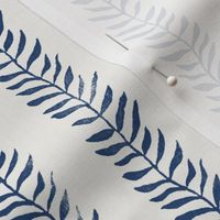 Botanical Block Print, Atlantic Blue on Cream | Leaf pattern wallpaper and fabric from original block print, natural, coastal decor, plant print, dark blue, navy blue and cream.