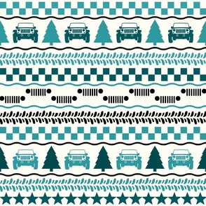 Large Scale 4x4 Adventures Fair Isle in Turquoise on Ivory
