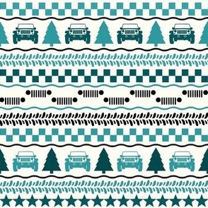 Small Scale 4x4 Adventures Fair Isle in Turquoise on Ivory