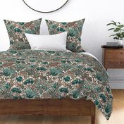 Indian Floral Chintz Autumn grey/ teal (Large) 