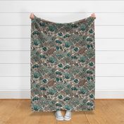 Indian Floral Chintz Autumn grey/ teal (Large) 