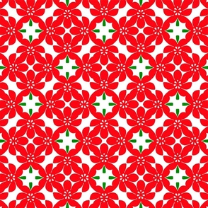 Red Poinsettia Flowers Retro Dutch Modern Scandi Vintage Christmas Holiday Minimalist Geometric Floral Tile Quilt Pattern