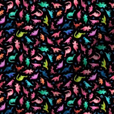 Micro Print Tossed Multicolored Ditsy Dinos on Black