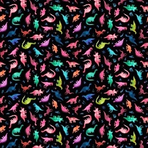 Micro Print Tossed Multicolored Ditsy Dinos on Black