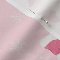 Santa Hats and Snowflakes-pink and white, Christmas Fabric