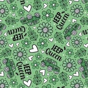 Medium Scale Jeep Queen Floral with Hearts in Green and White