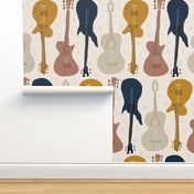 Self-expression large - Hand drawn guitars in blush and navy on cream white background