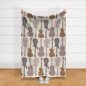 Self-expression large - Hand drawn guitars in muted neutral colours on soap white background