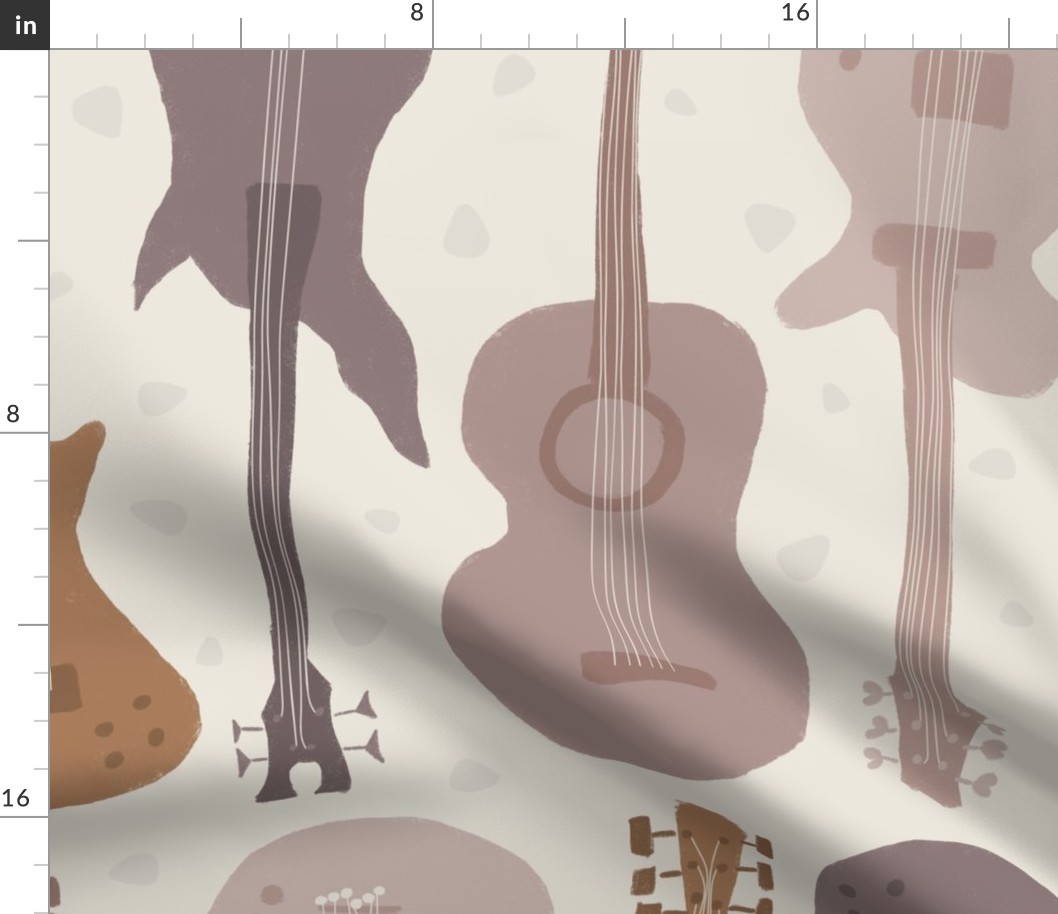 Self-expression large - Hand drawn guitars in muted neutral colours on soap white background