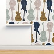 Self-expression large - Hand drawn guitars in minimal scandi colours on snow white background