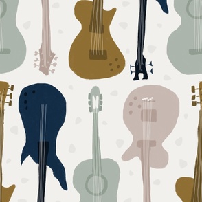 Self-expression large - Hand drawn guitars in minimal scandi colours on snow white background
