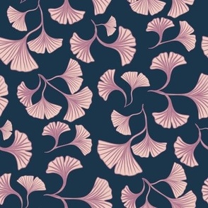 Gingko leaves dark blue and pink - small scale