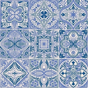 vintage mosaic tiles -  classic blue, Portuguese ceramics  (1tile - 3.9 inches/10 cm)