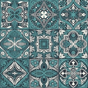 vintage mosaic tiles -  emerald green, dark ceramics (1tile - 3 inches/7.5 cm on fabric)