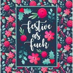 14x18 Panel Festive As Fuck Sarcastic Sweary Christmas Holiday on Navy for DIY Garden Flag Small Wall Hanging or Tea Towel