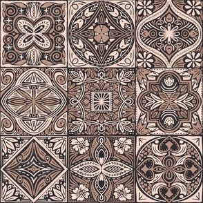 vintage mosaic tiles -  brown on charcoal grey, Portuguese ceramics  (1tile - 3 inches/7.5 cm)