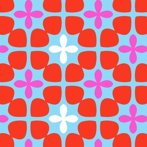 Big Petal Pattern Retro Floral Red And Hot Pink On Turquoise Dutch Style Geometric Abstract Modern Scandi Holiday Flower Pattern