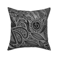 Tropical doodle black grey