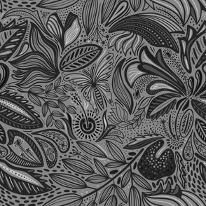 Tropical doodle black grey