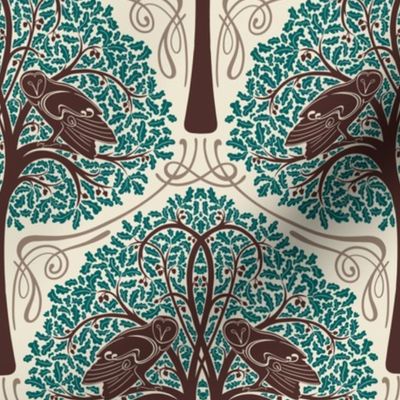Wise Owls in the Oak Tree // Art Nouveau