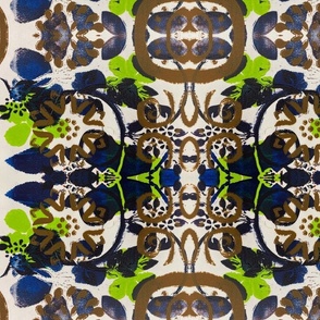 Abstract Floral with Indigo and Lime Green leaves