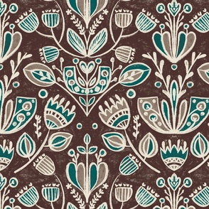 Contemporary Bohemian Floral Pattern | East fork - Night swim,Molasses, Panna Cotta and Morel