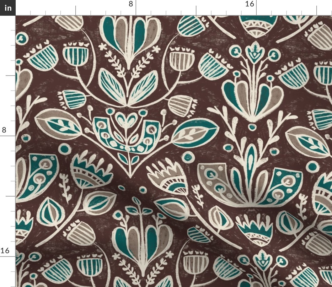 Contemporary Bohemian Floral Pattern | East fork - Night swim,Molasses, Panna Cotta and Morel