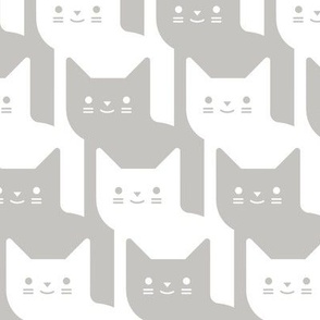 Catstooth- Houndstooth with Cats White and Light Greige Geometric Cats- Cute Cat Check Fabric- Classic Modern Wallpaper- Pied de Poule- 6 inches repeat