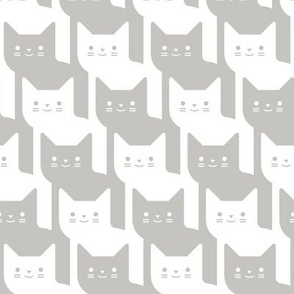 Catstooth- Houndstooth with Cats White and Light Greige Geometric Cats- Cute Cat Check Fabric- Classic Modern Wallpaper- Pied de Poule- 4 inches repeat