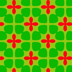 Petal Pattern Big Retro Floral Red And Green Holly Wreath Dutch Style Geometric Abstract Modern Scandi Holiday Flower Pattern