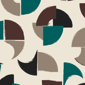 (XL) geometric free-hand shapes in emerald green, brown on beige