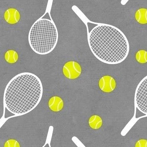 tennis racket and tennis balls - grey