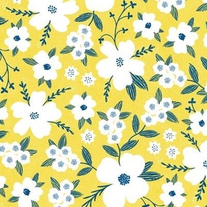 Hanna Floral, Yellow and White (Medium) - flowers, leaves and branches