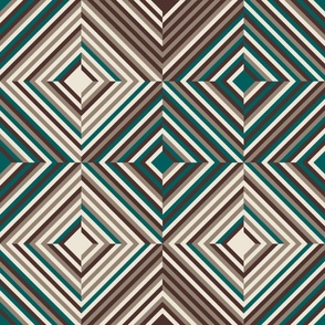 (XL) squares with lines in emerald green, brown, beige