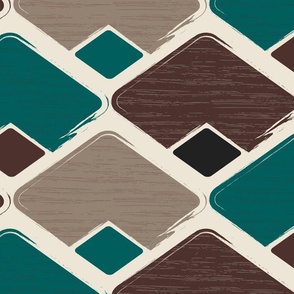 (XL) horizontal rhombus in emerald green and brown with texture on beige