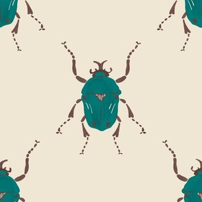 Jewel beetle small beige in teal and brown