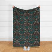 Eclectic Floral Pattern in Night Swim and Molasses colours - large scale