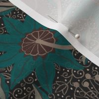 Eclectic Floral Pattern in Night Swim and Molasses colours - large scale