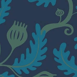 twisting vine - turquoise on navy - large scale by Cecca Designs