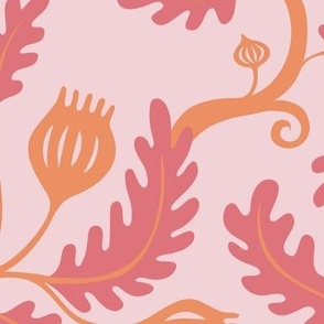 Twisting Vine - Watermelon pink and peach on cotton candy pink - Floral Pattern by Cecca Designs