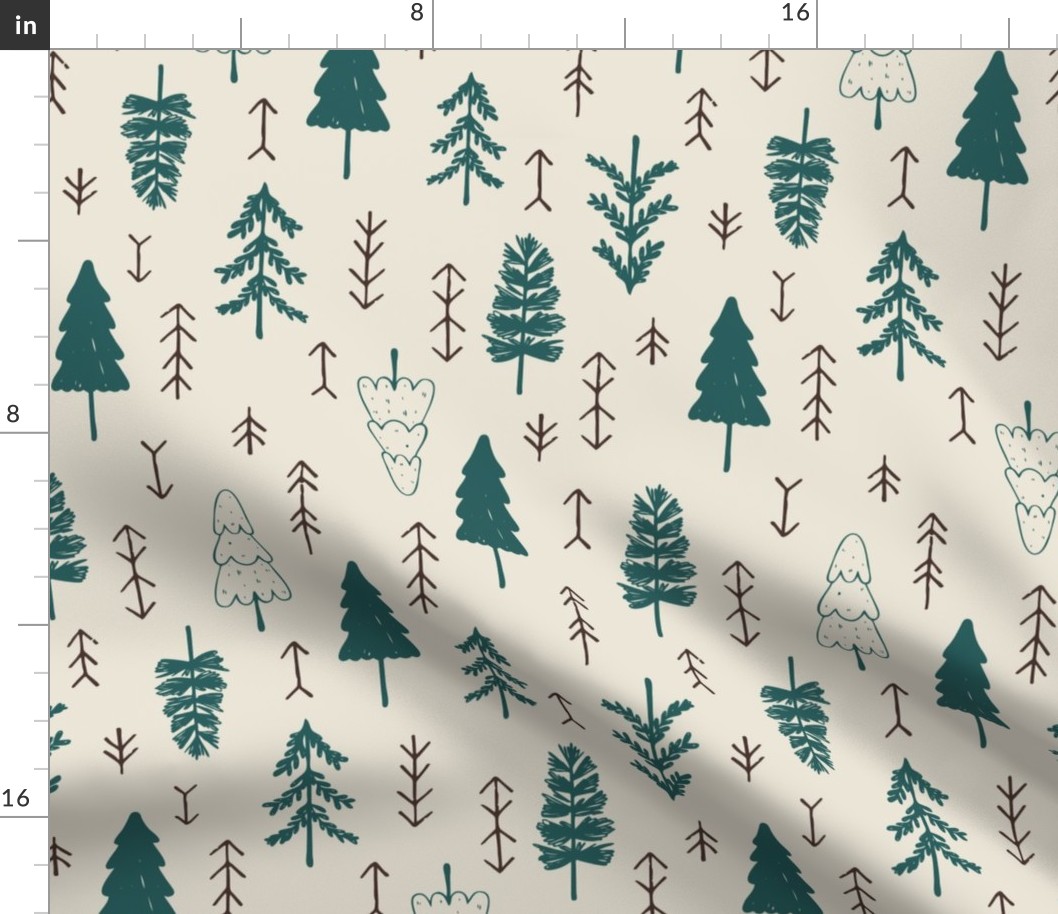 Winter Forest | Rustic Pine Trees | Cream and Grean