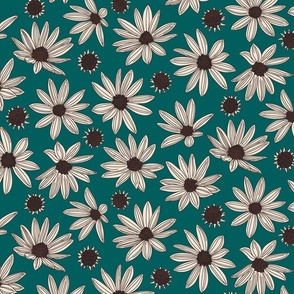 Summer’s End helianthus floral XL scale in teal by Pippa Shaw