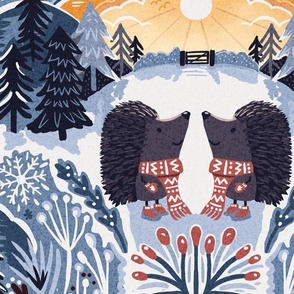 Snowy Winters Hedgehogs day out wallpaper scale