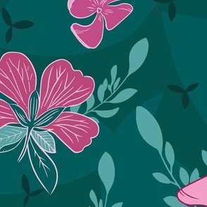 Violet Florals | Botanical Hand Drawn | Tan Background