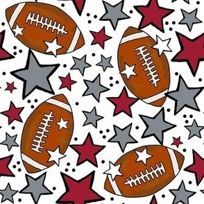 Medium Scale Team Spirit Footballs and Stars in University of Alabama Colors Crimson Red and Cool Gray