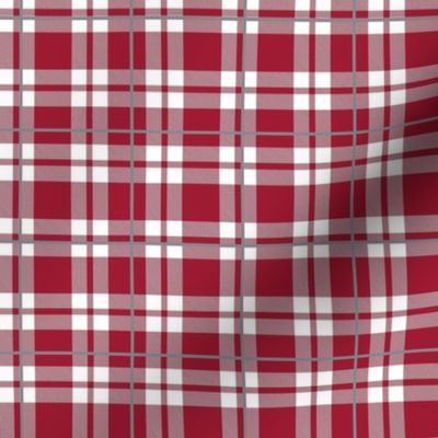 Smaller Scale Team Spirit Football Plaid in University of Alabama Colors Crimson Red and Cool Gray