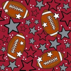 Medium Scale Team Spirit Footballs and Stars in University of Alabama Colors Crimson Red and Cool Gray