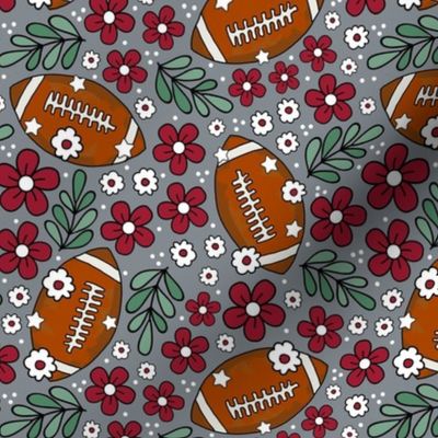 Medium Scale Team Spirit Football Floral in University of Alabama Colors Crimson Red and Cool Gray 