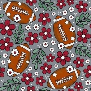 Medium Scale Team Spirit Football Floral in University of Alabama Colors Crimson Red and Cool Gray 
