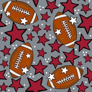 Large Scale Team Spirit Footballs and Stars in University of Alabama Colors Crimson Red and Cool Gray